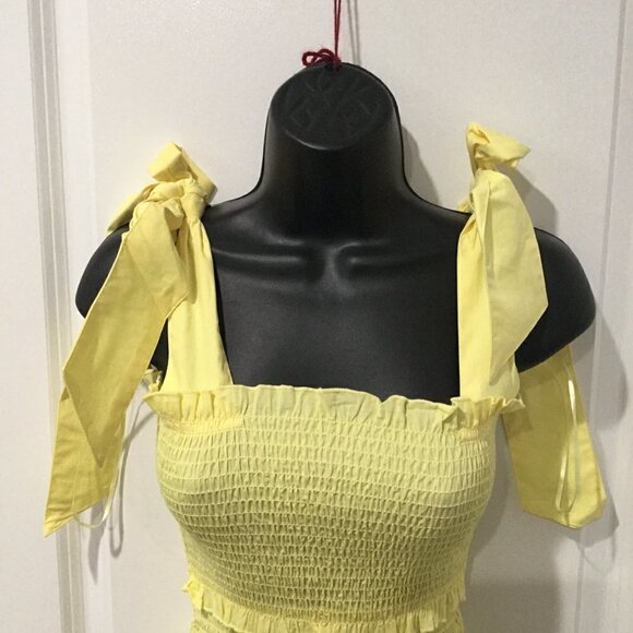 SUNSHINE YELLOW SMOCKED TIERED SLEEVELESS SUNDRESS - Picture 3 of 4